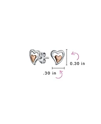 Bling Jewelry Petite Two-Toned Double Heart Stud Earrings, Rose Gold Sterling Silver Gift