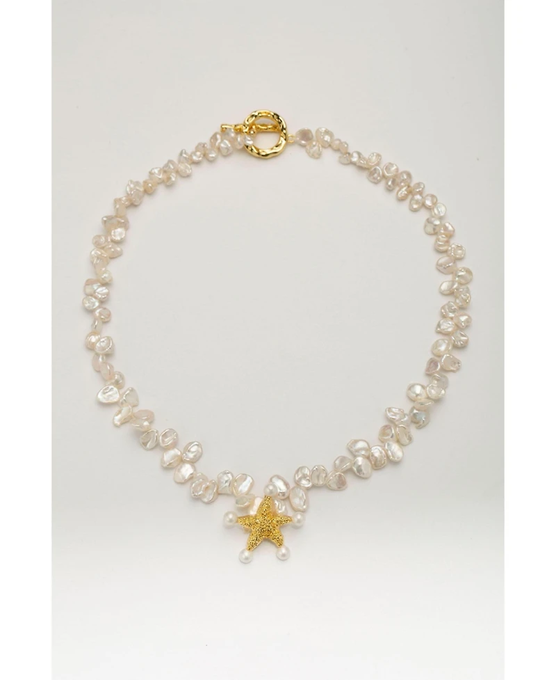 Classicharms Lila Starfish Charm Freshwater Petal Pearl Choker Necklace