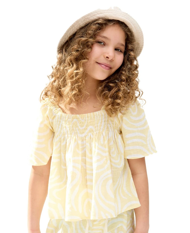 Raffya Kids Little Girls Nia Shirred Neck Zebra Swirl Print Co-Ords Set
