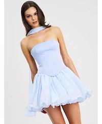 Miss Circle Women's Valentina Baby Blue Boned Curve Edge Peplum Mini Dress