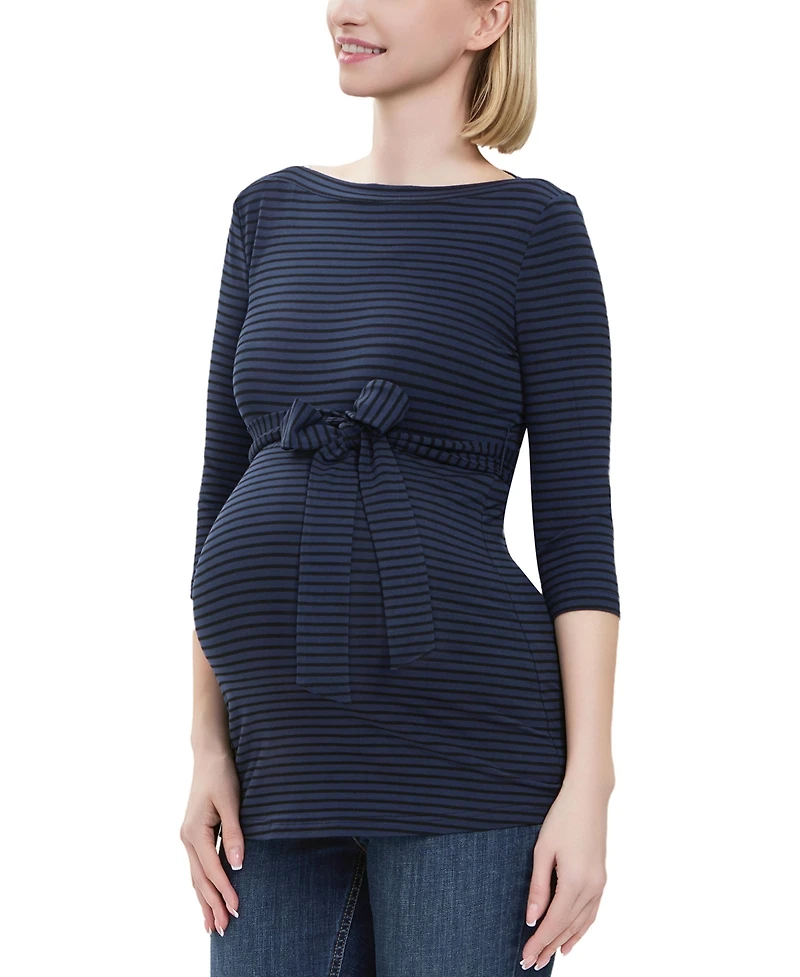 kimi + kai Maternity Striped Boat Neck Top
