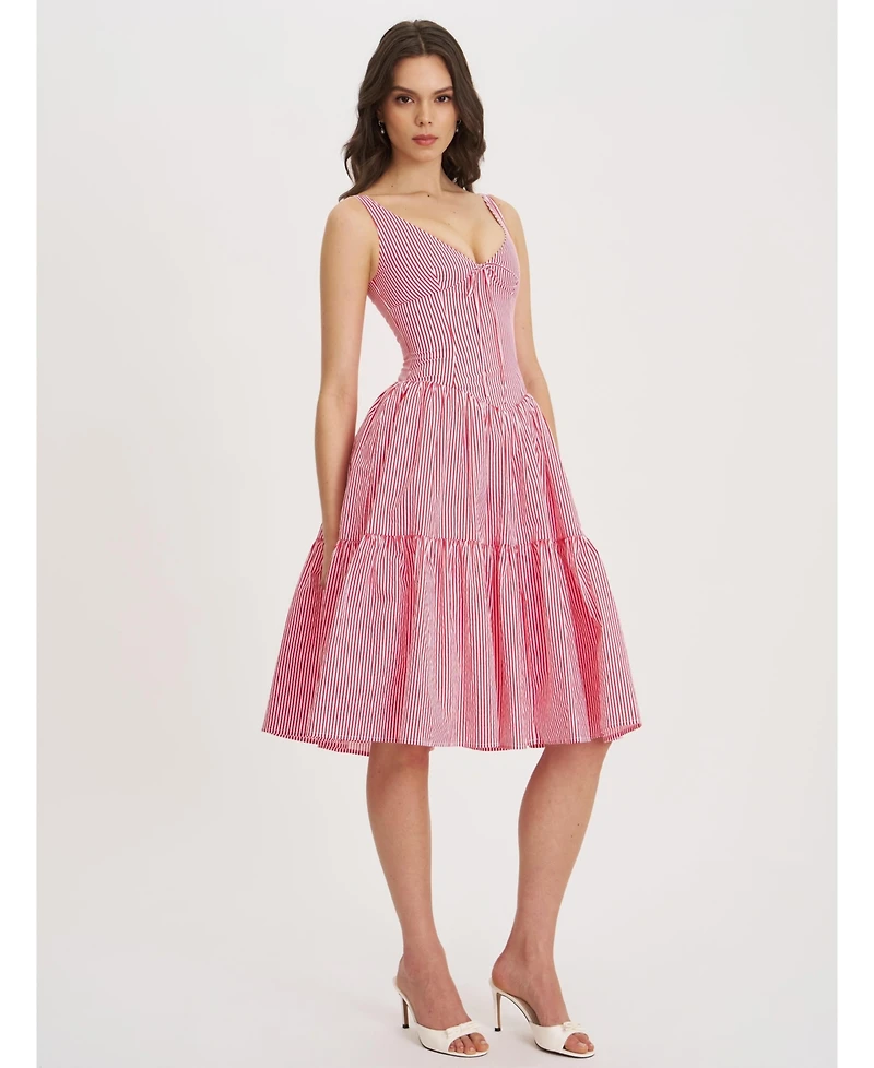 Miss Circle Women's Oceana Red Candy Stripe Drop Waist Midi Dress