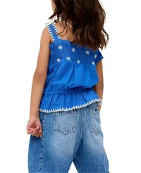 Raffya Kids Tilly Blanket Stitch Peplum Hem Blouse