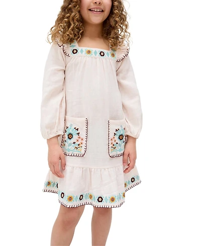 Raffya Kids Lisa Square Neck Embroidered Dress