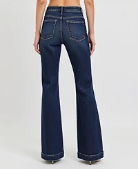 Modenaire Women's High Waist Flare Front Patch Pocket Jeans