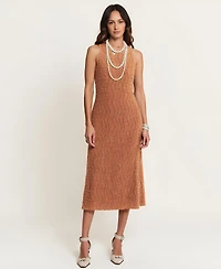 Modenaire Women's Hand-Embellished Sleeveless Mesh Sequin Midi Dress