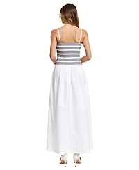 Modenaire Women's Smocked Bodice A-Line Maxi Dress