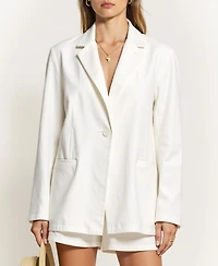 Modenaire Women's Single Button Blazer and Elastic Waist Short Set