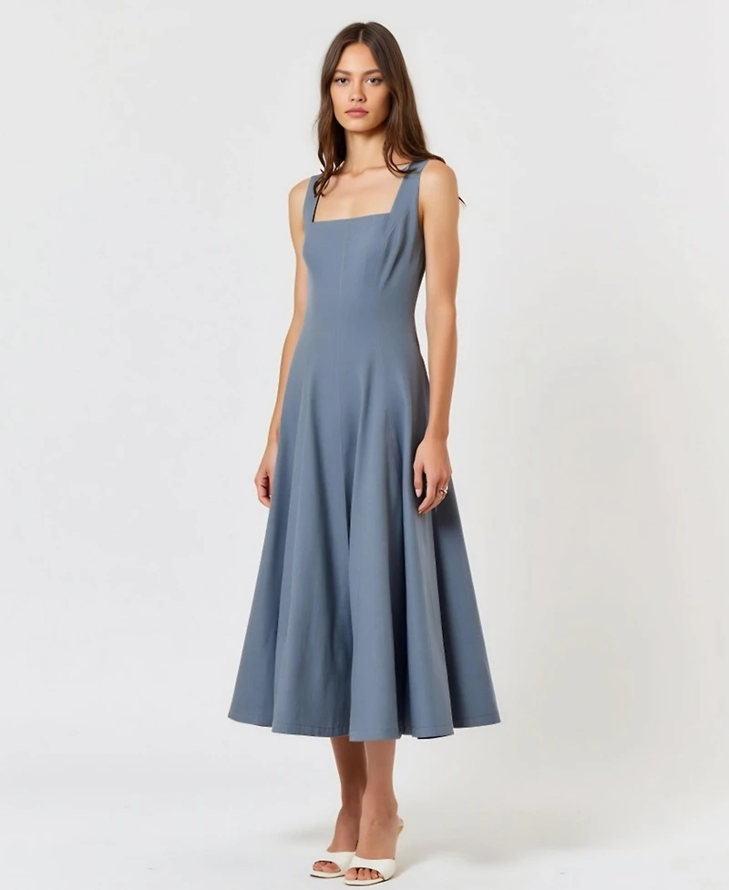 Modenaire Women's Wide Strap Square Neck Fit & Flare Midi Dress