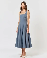 Modenaire Women's Wide Strap Square Neck Fit & Flare Midi Dress