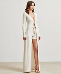Modenaire Women's Ribbed Knit Longline Cardigan and Shorts Set