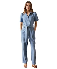 Modenaire Women's Paisley Print Belted Short Sleeve Button Front Jumpsuit