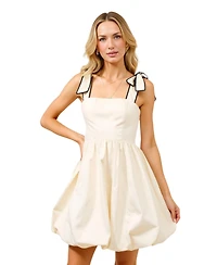 Modenaire Women's Bow Strap Square Neckline Mini Dress