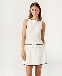 Modenaire Women's Sleeveless A-Line Contrast Trim Faux Pocket Mini Dress