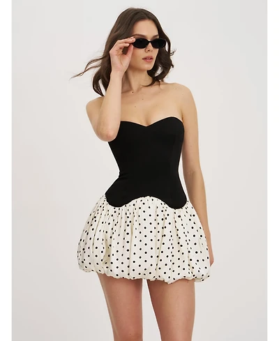 Miss Circle Women's Dahliana Polka Dot Bubble Hem Corset Mini Dress