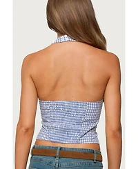 Edikted Women's Evan Gingham Button Up Halter Top