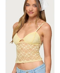 Edikted Womens Sheer Lace Cut Out Tank Top