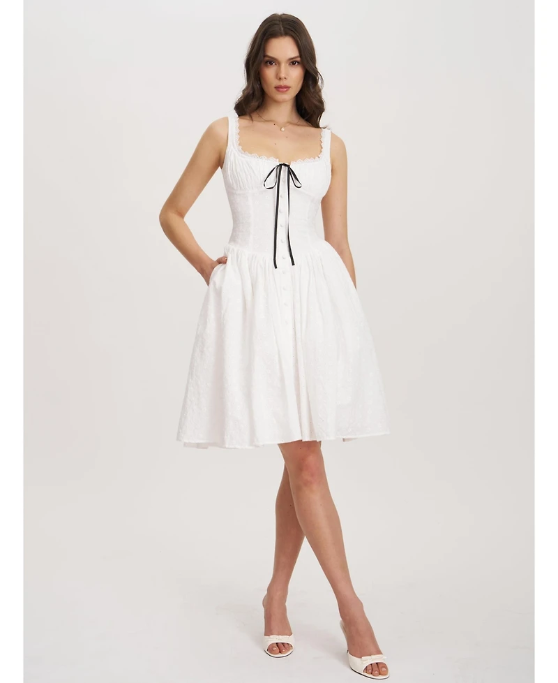 Miss Circle Women's Madison Cotton Eyelet Square Neck Midi Dress