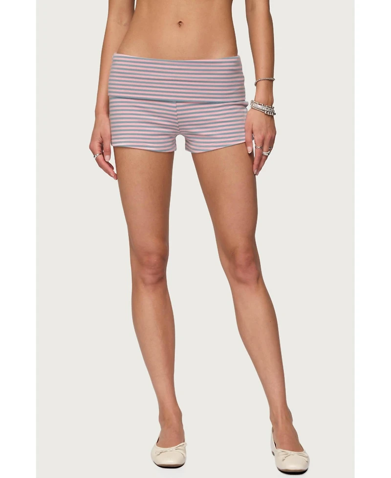 Edikted Women's Kodi Striped Fold Over Shorts