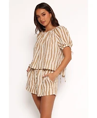 Petal and Pup Women's Maggie Two Piece Set - White Tan Stripe