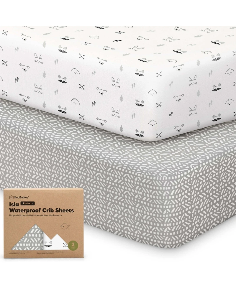 KeaBabies Waterproof Crib Sheets for Boys, Girls, 2pk Baby Fitted Crib Sheet, Waterproof Crib Mattress Protector Sheets