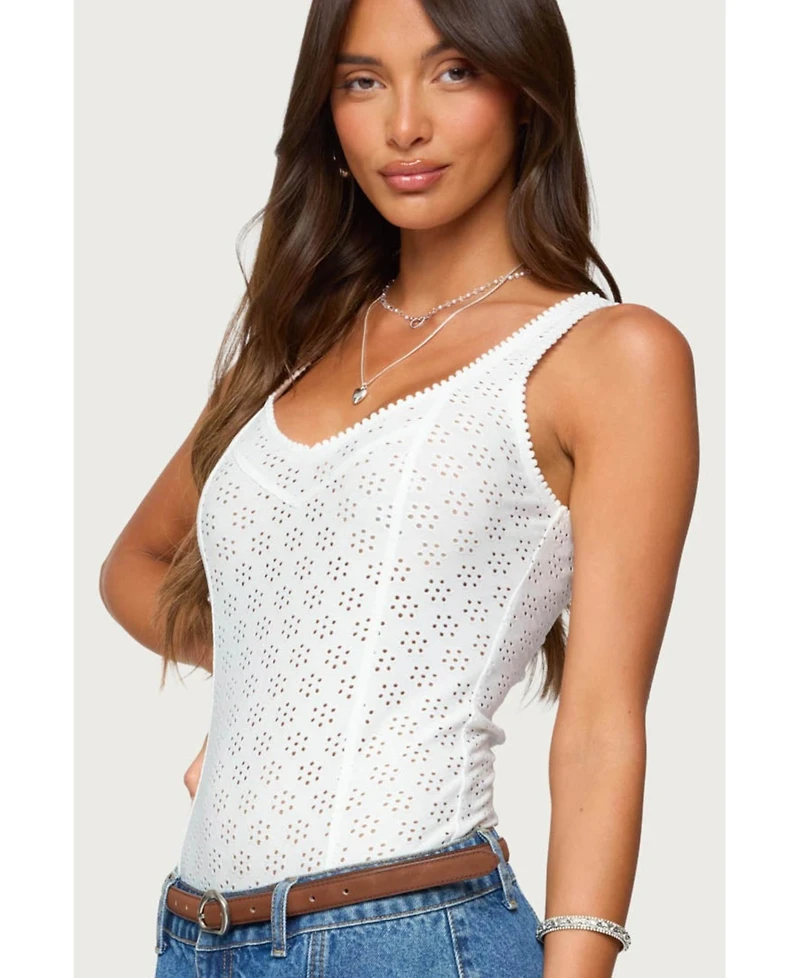 Edikted Womens Clementina Eyelet Bodysuit