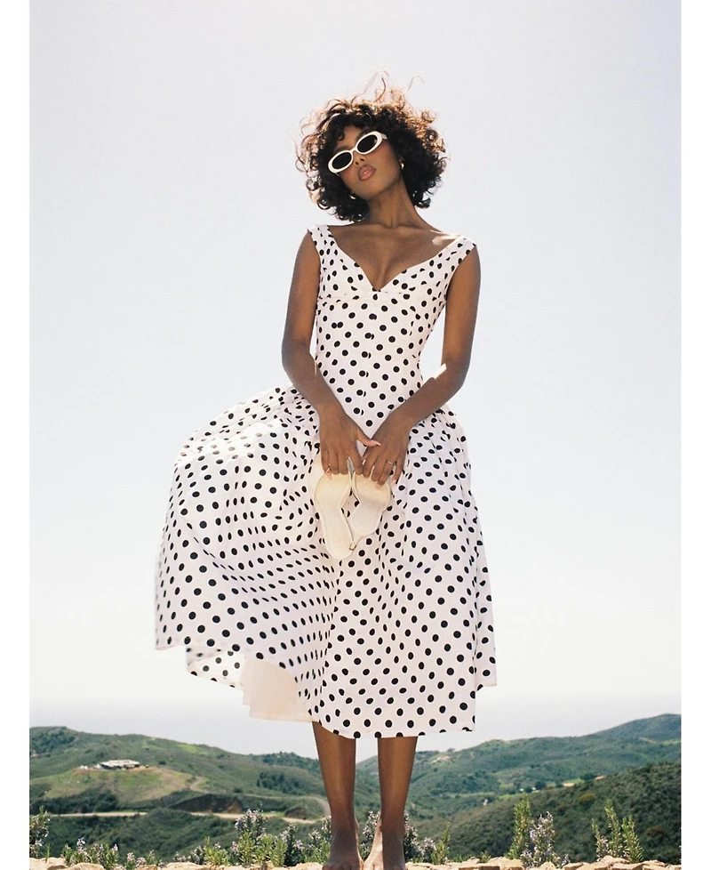 Miss Circle Women's Rahma Polka Dot Drop Waist Midi Cotton Poplin Dress
