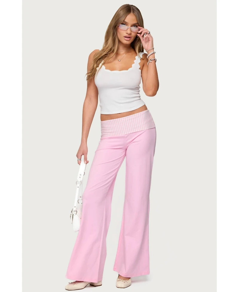 Edikted Women's Meshey Striped Fold Over Pants