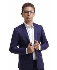 Elie Balleh Boys Navy Slim Fit Checkered Blazer