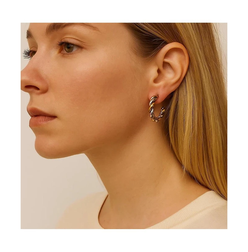 Hollywood Sensation Gilded Twist Mixed Metal Two-Tone Hoop Earrings