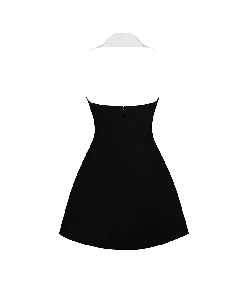 Miss Circle Women Ignacia Office Casual Black and White Halter Mini A-line Dress