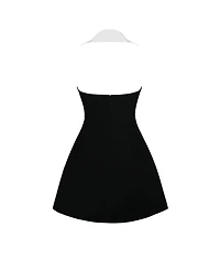 Miss Circle Women Ignacia Office Casual Black and White Halter Mini A-line Dress