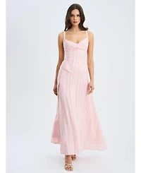 Miss Circle Women's Mallory Baby Pink Stripe Jacquard High Slit Gown
