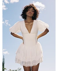 Miss Circle Women's Caitlyn Bubble Sleeve Layered Mini Corset Dress