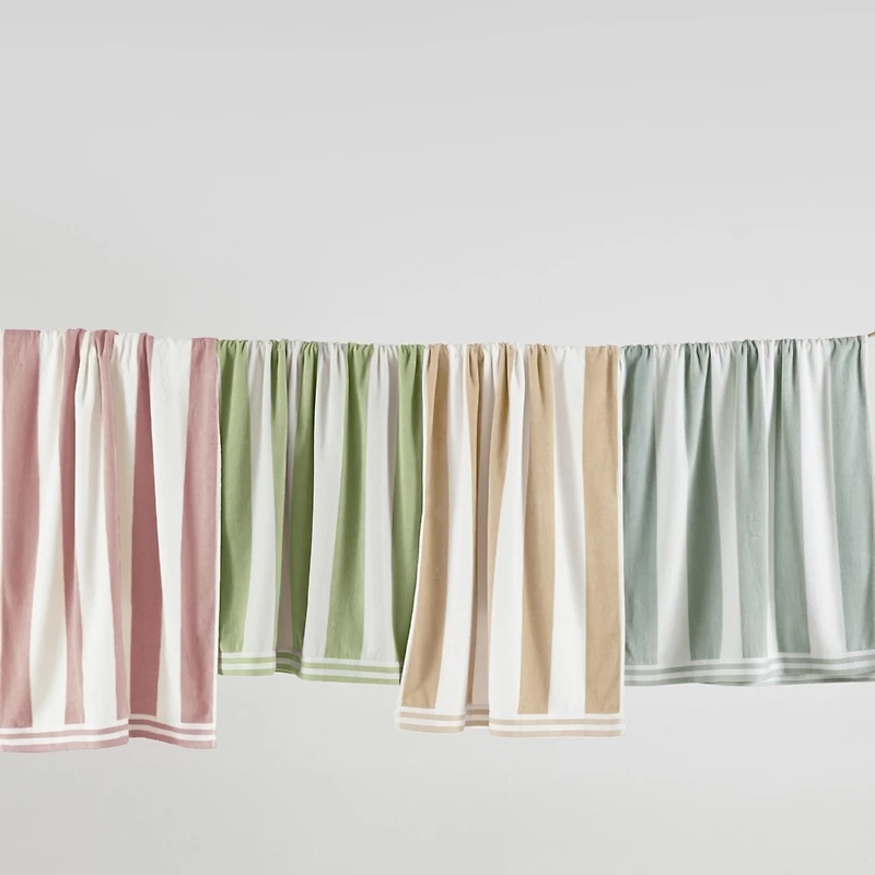 Linery & Co. 100% Cotton Velour Cabana Stripe Beach Towel, 4 Pack - 30" x 60"