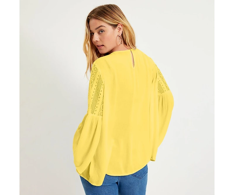 June + Vie Women's Crochet-Trim Blouse