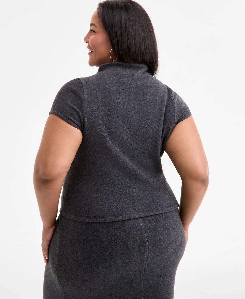 Bar Iii Trendy Plus Size Funnel Neck Short-Sleeve Sweater, Macy's Exclusive