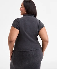 Bar Iii Trendy Plus Size Funnel Neck Short-Sleeve Sweater, Macy's Exclusive