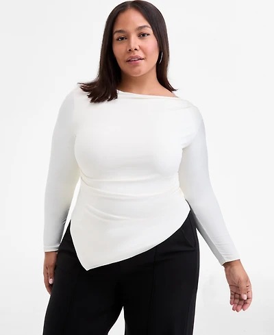 Bar Iii Trendy Plus Boat-Neck Asymmetrical Hem Top, Macy's Exclusive