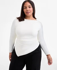 Bar Iii Trendy Plus Boat-Neck Asymmetrical Hem Top, Macy's Exclusive