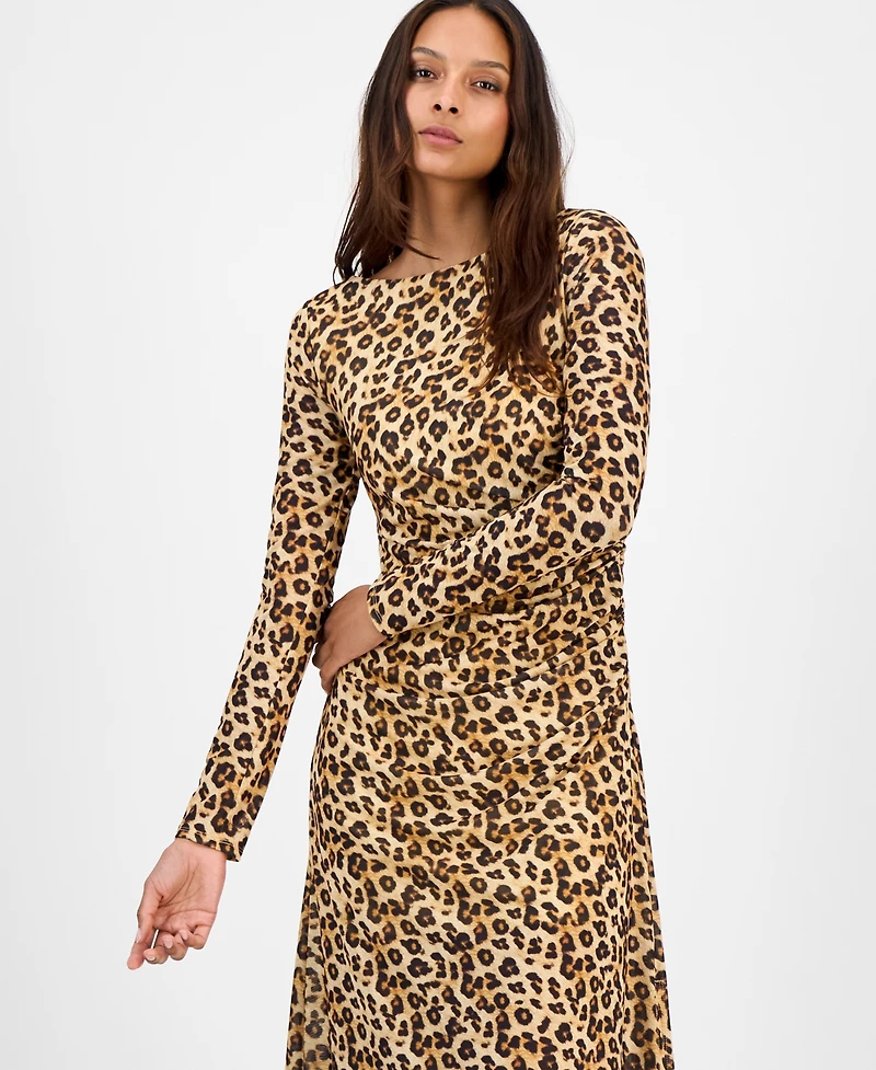 Bar Iii Women's Leopard-Print Mesh Low-Back Midi Dress, Macy's Exclusive