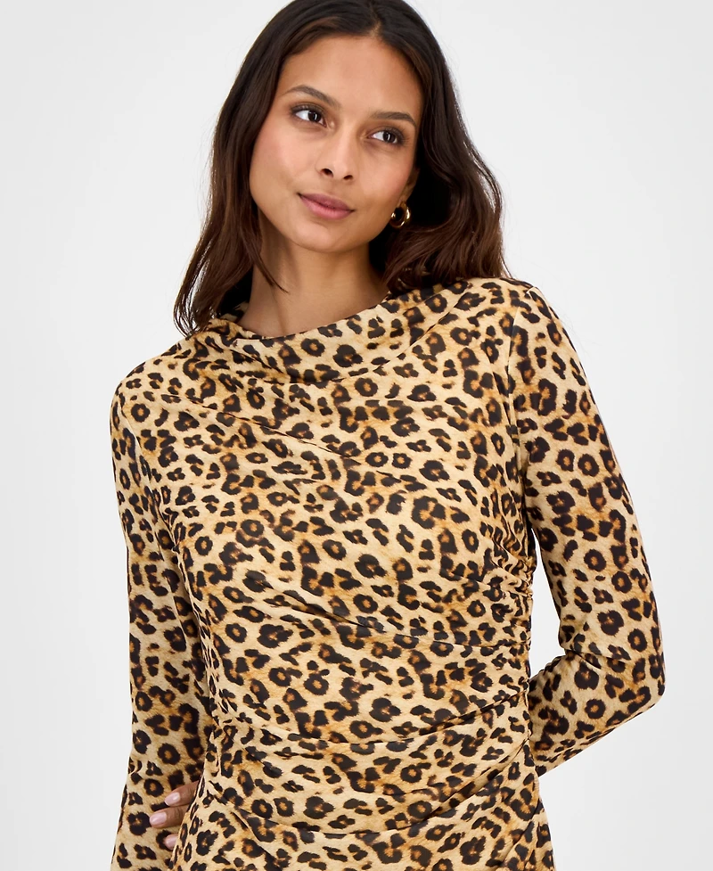 Bar Iii Women's Leopard-Print Mock-Neck Mini Dress, Macy's Exclusive