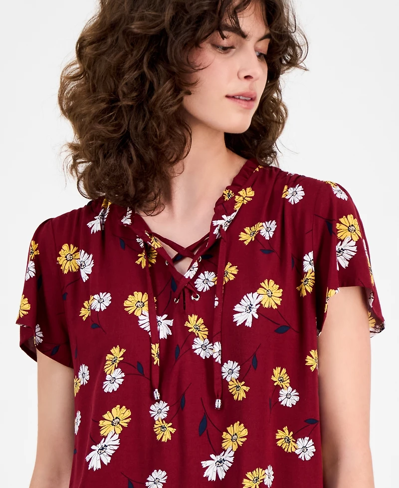 Tommy Hilfiger Women's Daisy Lace-Up Ruffled Blouse
