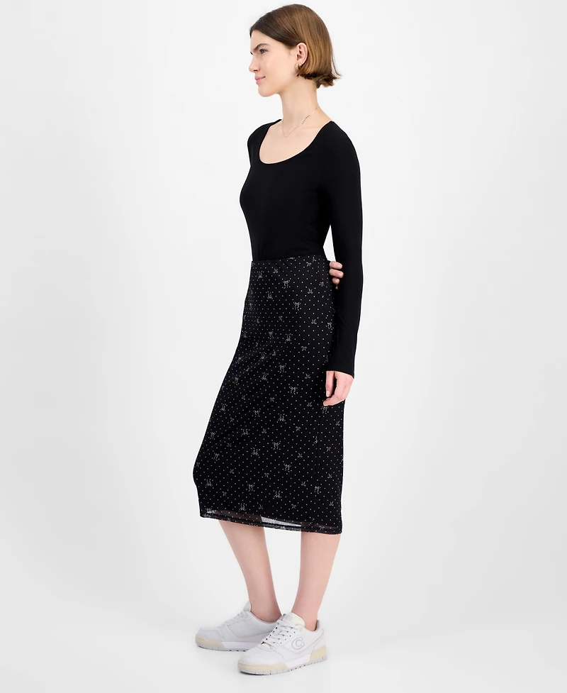 Tinseltown Juniors' Printed-Mesh Midi Skirt