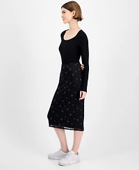 Tinseltown Juniors' Printed-Mesh Midi Skirt