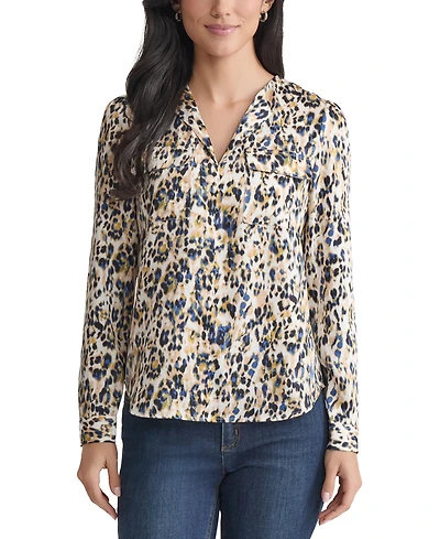 Jones New York Petite Printed Utility Blouse