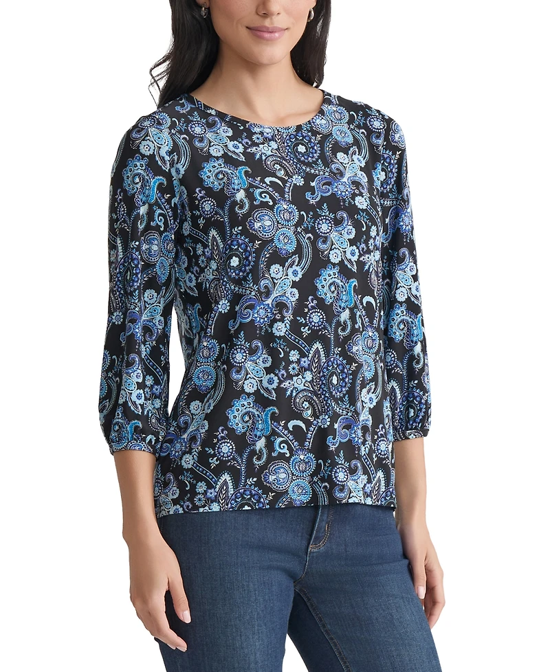 Jones New York Petite Paisley-Print 3/4-Sleeve Top
