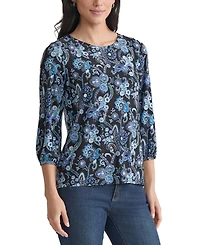 Jones New York Petite Paisley-Print 3/4-Sleeve Top