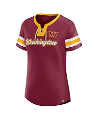 Fanatics Women's Burgundy Washington Commanders True Catch Iconic Rhinestone Bling Athena Lace-Up T-Shirt