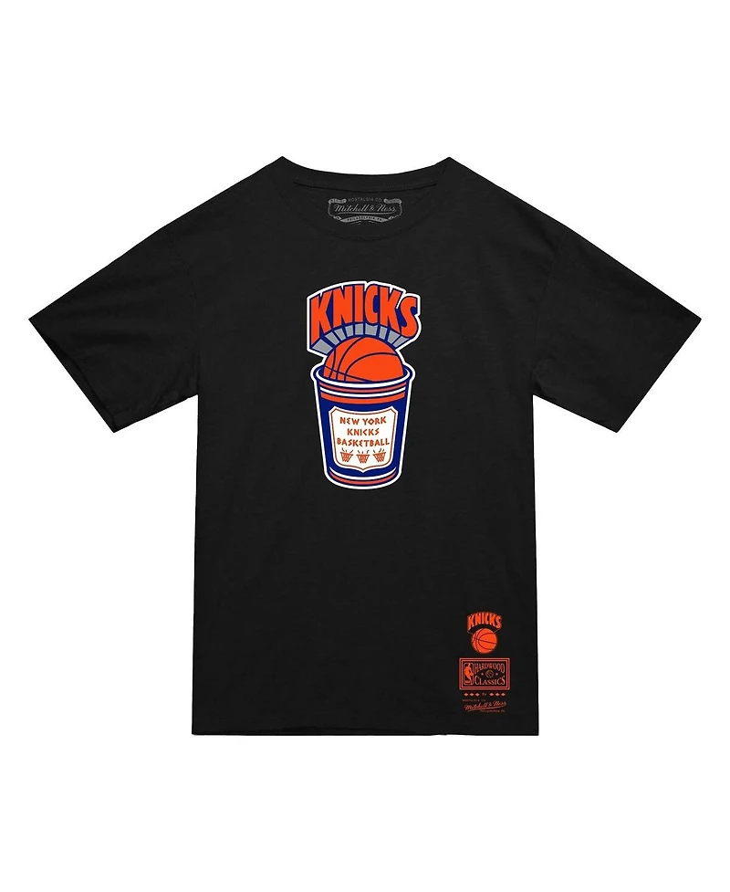 Mitchell & Ness Men's Black New York Knicks Hardwood Classics Coffee Cup Logo T-Shirt